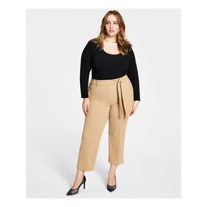 BAR III Womens Beige Belted Hook And Bar Closure High Waist Pants Plus 24W